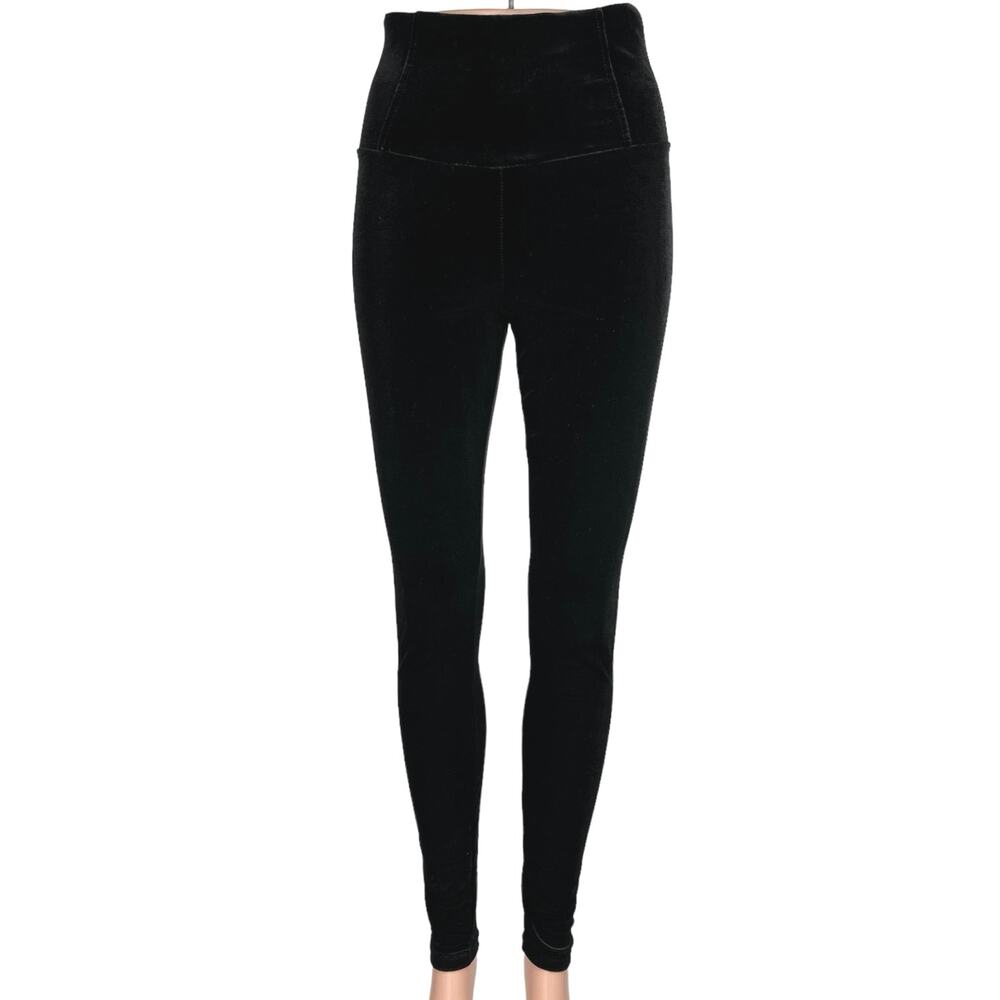 Design Lab Black Velvet Velour High Waist Stretch Ankle Cropped Pants Leggings S